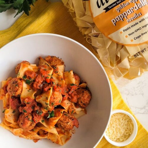 Pappardelle with meatballs