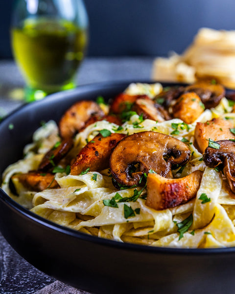 Creamy Pumpkin Fettuccine with Sauteed Mushrooms and Chicken