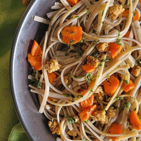 Linguine with roasted carrots and sun dried mulberries