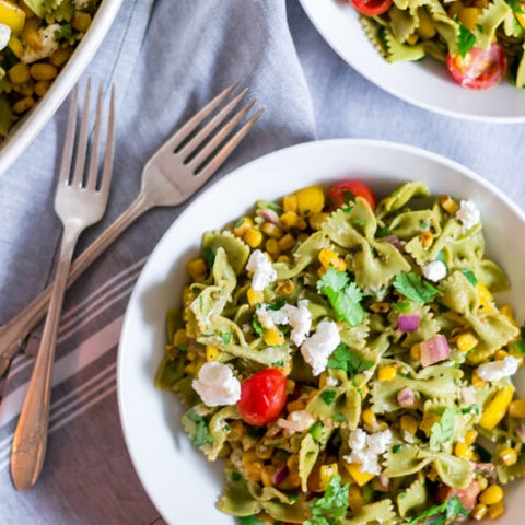 Pasta with Roasted Corn & Goat Cheese